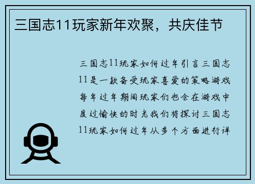 三国志11玩家新年欢聚，共庆佳节