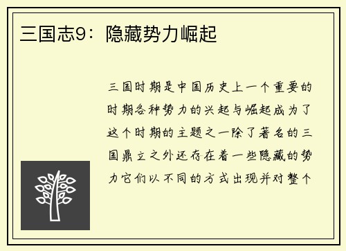 三国志9：隐藏势力崛起